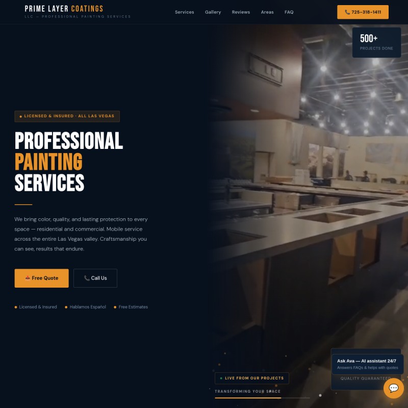 Prime Layer Coatings website preview